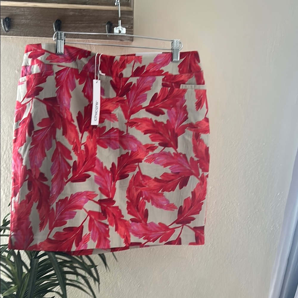 Chico's Red and White Mini Pencil Skirt